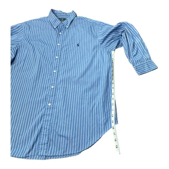 Ralph Lauren Button Down Shirt Blue Stripe Long Sleeve Classic Men 17 1/2 32/33 - Picture 5 of 10
